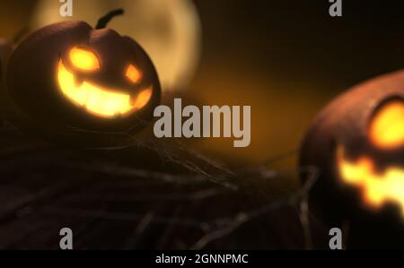 Jack o Laterne brennend in der Nacht. Horror halloween Hintergrund. Stockfoto