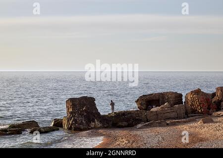 Die nördlichen Festungen sind ein Teil der Festung von Liepāja, bei Sonnenuntergang Stockfoto