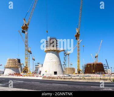 Baustelle für Offshore-Windturbinen-Fundamente in Le Havre, Frankreich. Stockfoto