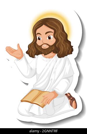 Jesus Christus Zeichentrickfigur Aufkleber auf weißem Hintergrund Illustration Stock Vektor