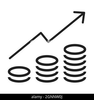 Steigende Einnahmen Symbolvektor Münzstapel mit Pfeil Zeichen Geschäfts-und Finanzkonzept für Grafik-Design, Logo, Website, Social Media, mobile App, UI Stock Vektor