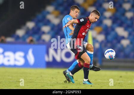 Diego Demme, deutscher Mittelfeldspieler von SSC Napoli, während des Fußballspiels der Serie A zwischen SSC Napoli und Cagliari im Diego Armando Maradona Stadium in Neapel, Süditalien, am 16. September 2021. Stockfoto