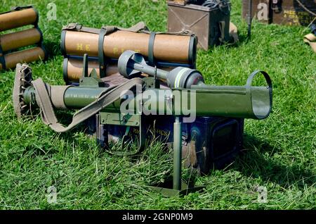 Britische PIAT Anti Tank tragbare Infanteriewaffe. Zweiter Weltkrieg. Stockfoto