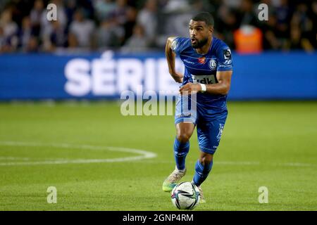 BRUSSEL, BELGIEN - 23. SEPTEMBER: Christopher Operi von KAA Gent während des Jupiler Pro League-Spiels zwischen RSC Anderlecht und KAA Gent am 23. September 2021 im Lotto Park in Brussel, Belgien (Foto: Perry vd Leuvert/Orange Picicors) Stockfoto