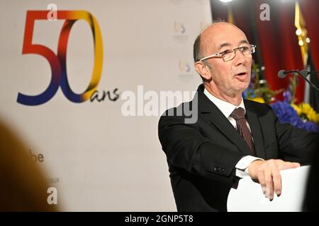 Der Vorsitzende des Brüsseler parlaments, Rudy Demotte, hält eine Rede bei einem Empfang anlässlich der Fete de la Federation Walloni Stockfoto