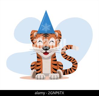 Niedlicher Vektor Tiger Happy Chinese Neujahr Grußkarte 2022 Tierurlaub Cartoon-Figur mit weihnachtssachen Stock Vektor