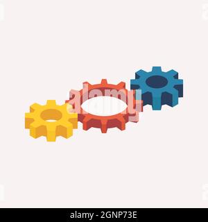 Isometrische Mechanische Zahnräder. 3D-Vektordarstellung Stock Vektor