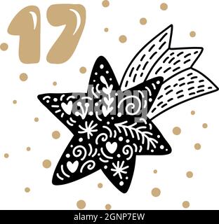 Weihnachts-Adventskalender mit niedlichen skandinavischen handgezeichneten Vektor. Winterdarstellung des nordischen Sterns. 24 Tage vor dem Urlaub. Ethno Stock Vektor