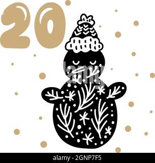 Weihnachts-Adventskalender mit niedlichen skandinavischen handgezeichneten Vektor. Winterdarstellung des nordischen Schneemanns. 24 Tage vor dem Urlaub. Ethno Stock Vektor