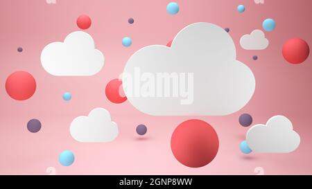 Niedliche Wolken auf rosa Hintergrund 3d-Rendering Stockfoto