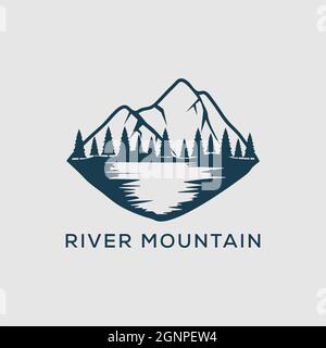 River Mountain Logo Design Symbol, am besten für Outdoor-Abenteuer Vektor Illustration Stock Vektor