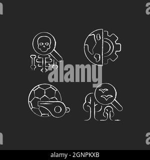 Verschiedene Schulfächer Kreide weiße Symbole auf dunklem Hintergrund gesetzt Stock Vektor