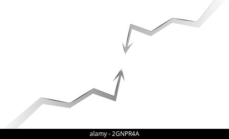 Bullische und bärische Markttrend-Pfeile kollidieren auf weißem Hintergrund. Vektorgrafik. Stock Vektor