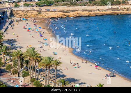 Blick auf den Strand El Miracle der Stadt Tarragona in der Altstadt von Tarragona. Tarragona Altstadt und Stadtzentrum Tarragones Tarragona Costa Stockfoto