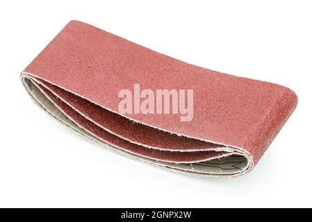 Neues Sandpapier Nahaufnahme auf weißem isoliertem Hintergrund Stockfoto