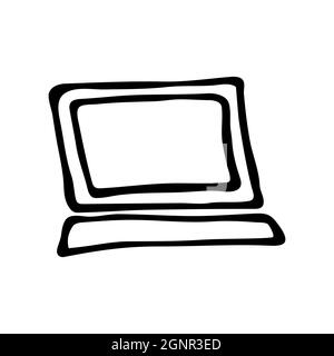 Handgezeichneter Doodle-Stil Computer in Vektor. Isolierte Abbildung auf weißem Hintergrund. Für Innenarchitektur, Tapete, Verpackung, Poster Stock Vektor