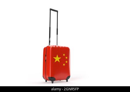 Reisekoffer mit der Flagge Chinas. Reisekonzept. Isoliert. 3D-Rendering Stockfoto