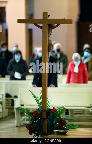 Kirche des heiligen Joseph des Fins. Katholische Messe. Karwoche. Annecy. Frankreich. Stockfoto