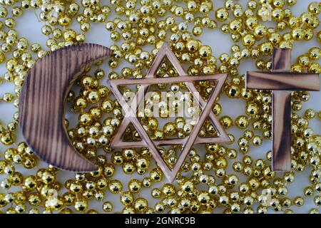 Religiöse Symbole. Islam, Judentum und christentum. Stockfoto