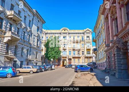 Die herrlichen historischen Villen in Sabaneeev Most Street, Odessa, Ukraine Stockfoto