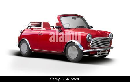 Klassisches Mini Cooper Cabrio isoliert auf weißem Hintergrund Stockfoto