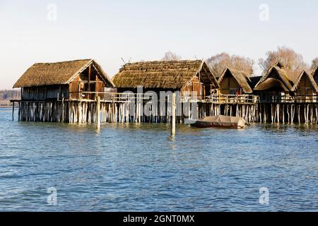 Uhldingen-Mühlhofen, Pfahlbaumuseum Unteruhldingen, Freilichtmuseum mit Nachbauten von Pfahldörfern aus der Stein- und Bronzezeit Stockfoto