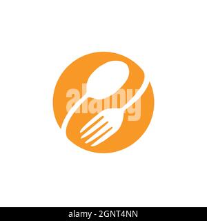 Food-Logo. Symbol für Gabel und Löffel. Symbol für die Dekoration von Restaurants oder Cafés Stock Vektor