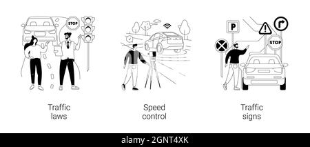 Fahrzeug Bewegung Regelung abstrakte Konzept Vektor Illustrationen. Stock Vektor