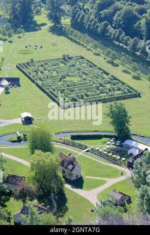 Frankreich, Oise (60), Labyrinthe du Hameau du Parc du Château de Chantilly (vue aérienne) // Frankreich, Oise, Labyrinth des Hameau du Parc du Château de Stockfoto