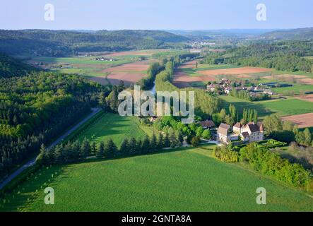 Frankreich, Dordogne, Périgord, St. Leon sur Vezere, das Schloss von Chaban (Luftbild) Stockfoto