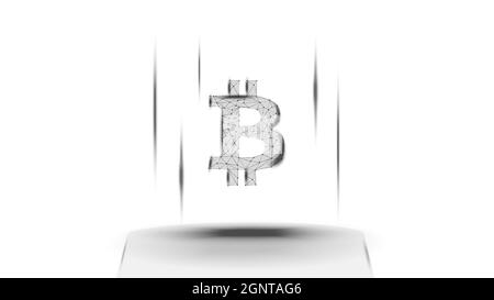 Bitcoin-BTC-Token-Symbol über dem Sockel auf weißem Hintergrund. Logo-Symbol für Kryptowährung. Vektorgrafik für Website oder Banner. Stock Vektor