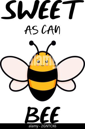 Niedliche Biene Grußkarte. Handgezeichnete Postkarte für Jubiläum, valentines farbige trendige Vektor-Illustration mit Text. Cartoon Doodle Stil mit einem Satz süß wie möglich. Flaches Design isoliert auf Weiß. Stock Vektor