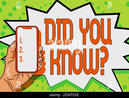 Text, der Inspiration zeigt Wussten Sie, Frage. Geschäftsidee, wenn Sie jemanden fragen, ob er Fakten oder Ereignisse kennt, die wichtige Informationen anzeigen Stockfoto