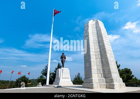 Canakkale, Türkei - 2021. September: Statue von Atatürk am Chunuk Bair 1. Weltkrieg-Denkmal, Gallipoli. Stockfoto