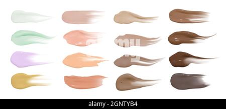Foundation-Verschmierungen. Make-up Concealer Basis. Isoliertes Farbfeld. Flüssiger brauner Hintergrund. Foundation Creme isoliert auf Stock Vektor