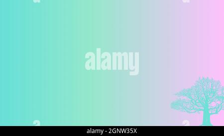 Vorlage in den graduellen Farben von Grün bis Rosa mit einer Baumzeichnung in der unteren rechten Ecke, geeignet für Websites Stockfoto