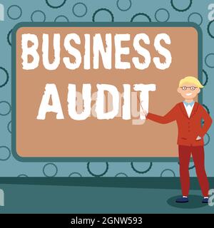 Textschild mit Business Audit. Wort für die Prüfung des Finanzberichts einer Organisation Abstract Professor geben Vorträge, erklären und Stockfoto