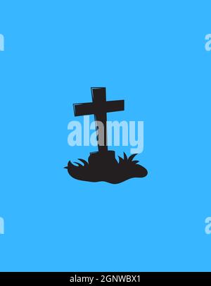 Illustration von Horrornacht, dunkle Seele, halloween, Horrorhaus, Zombie, Skelett, Nachtangriff, Mond, Wolf, auf kommerziellem blauen Hintergrund, Vektorgrafik Stockfoto