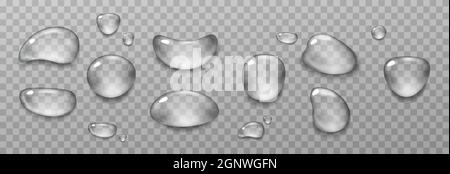 Große Menge transparenter Wassertropfen. Stock Vektor