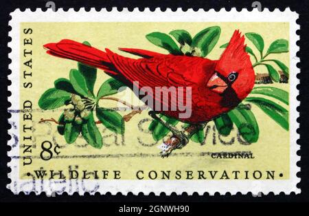 VEREINIGTE STAATEN von AMERIKA - UM 1972: Eine in den USA gedruckte Briefmarke zeigt Cardinal, Passerine Bird, um 1972 Stockfoto