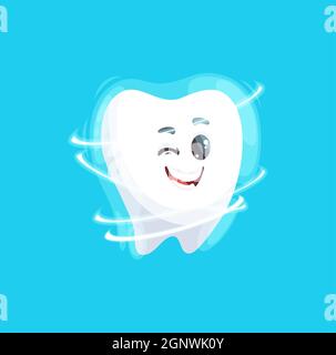 Zahn Emoticon Cartoon mit glänzenden perfekten Lächeln isoliert Cartoon Emoji Emoticon. Vektor gesundes Lächeln, Mundhygiene und Pflege, Comic Emoji Held Kinder Lächeln Maskottchen, Zahnmedizin Zahnpasta Werbung Stock Vektor