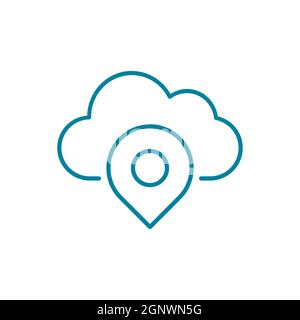Symbol für die Markierungslinie der Wolkenkarte. Kabelloses Navigationskonzept. Online-Standortidee. Satellitengestütztes GPS-Radionavigationssystem. Vektorgrafik, flach. Stock Vektor