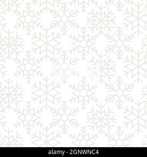 Vektor nahtlose Muster grauen Schneeflocken auf weißem Hintergrund. Wiederholung des dezenten, weichen Schneeflockenmusters. Elegantes Weihnachts-Geschenkpapier, Geschenkpapier, Geschenk Stock Vektor
