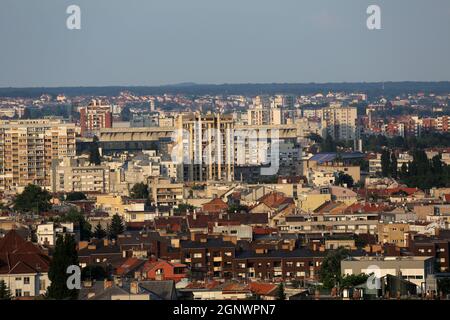 Luftaufnahme von Zagreb, Ostteil Panorama in hellen sonnigen Tag, Zagreb, Kroatien Stockfoto