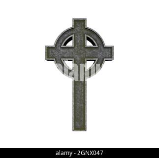 Keltisches Kreuz isoliert auf weißem Hintergrund Stockfoto