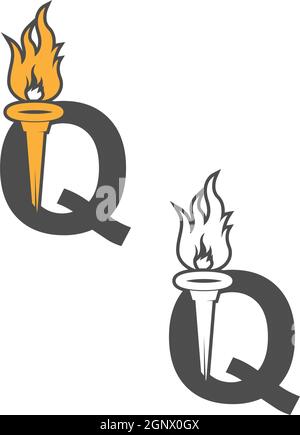 Logo mit Q-Symbol in Kombination mit dem Design mit einem Symbol für die Taschenlampe Stock Vektor