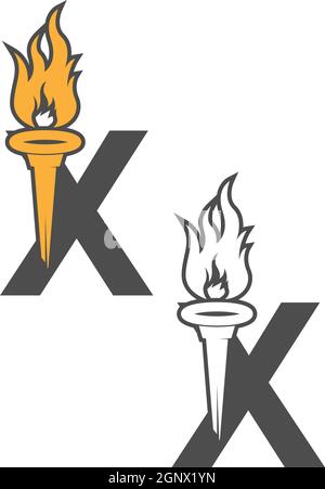 Logo mit dem X-Symbol in Kombination mit dem Design mit dem Symbol für die Taschenlampe Stock Vektor