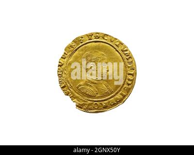 King Edward VI 1547- 1553 Gold Half Sovereign Münze auf weißem Hintergrund ausgeschnitten und isoliert Stockfoto