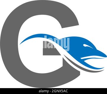 Delphin mit Buchstabe G Logo Symbol Design Konzept Vektor Vorlage Stock Vektor