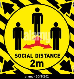 Soziale Distanzierung. Halten Sie den Abstand von 2 Metern ein. Coronovirus-Epidemie schützend. Vektorgrafik Stock Vektor